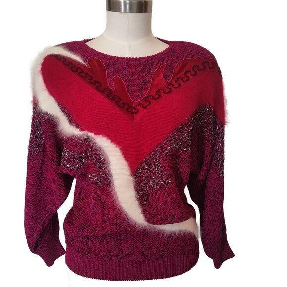 Lara Ferrante Vintage 1980s Angora, Velvet & Metallic Raglan Sweater Small - Picture 1 of 6